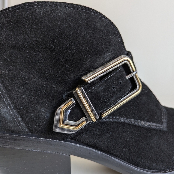 Vince Camuto Suede Ashena Ankle Boot Black Suede Mixed Metal Buckle - sz 10 - Picture 5 of 10